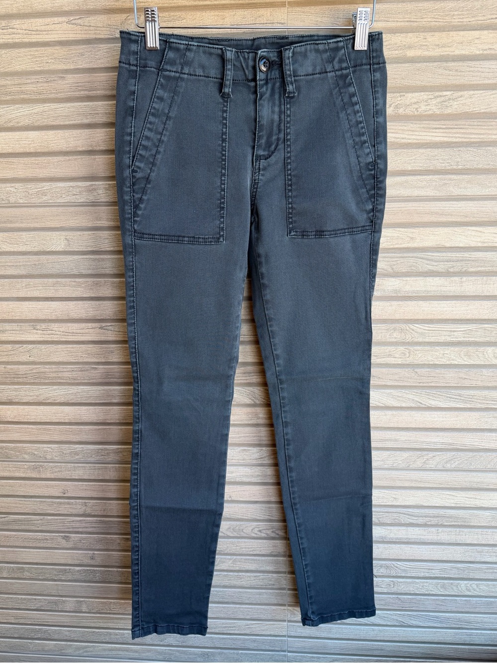 CAbi Quest Bedford Cord Utility Crop Ankle Pants Skinny Slate Blue Corduroy  2